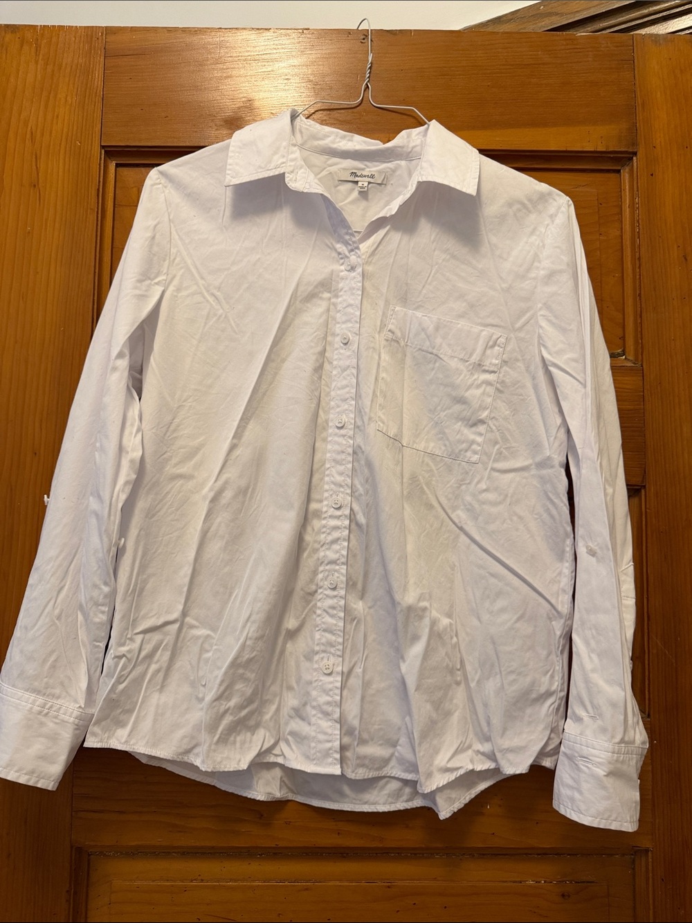 Madewell White Button-Down Cotton Shirt with Chest Pocket